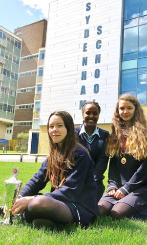 Sydenham School: London regional champions of the Deutche Bank Debate Mate Cup held recently at the London School of Economics – (front) Amy Gibbs (15) from East Dulwich) (behind and left to right) Abigail Huruy (14) from Sydenham and Phoebe Butter (14) from Forest Hill.