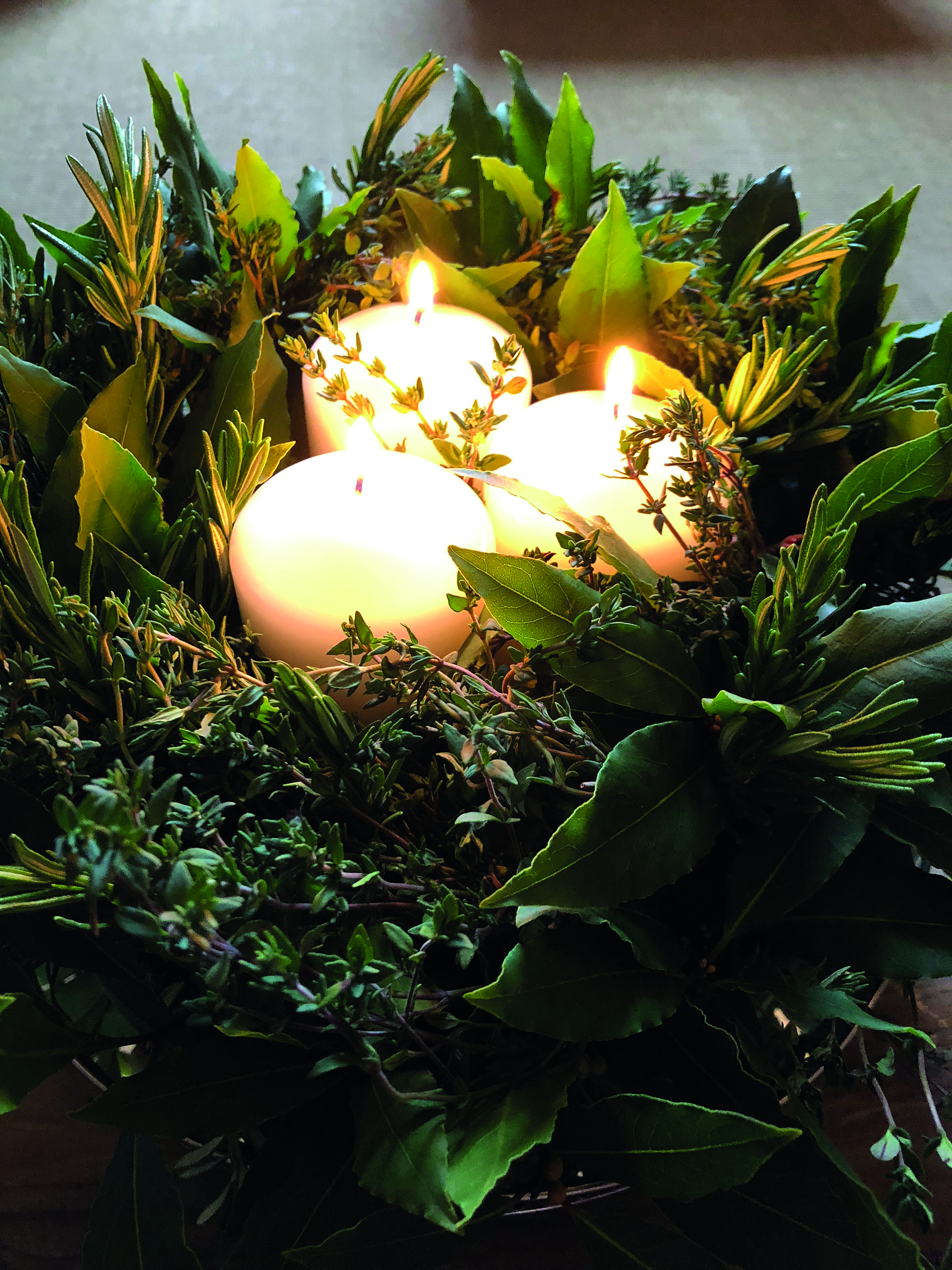 Home-made kitchen herb wreath